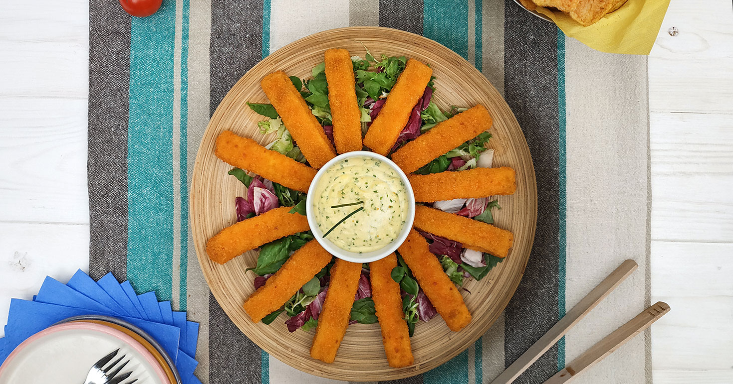 Oven-Baked Fish Sticks With Homemade Potato Chips And Mayonnaise With Chive And Mustard