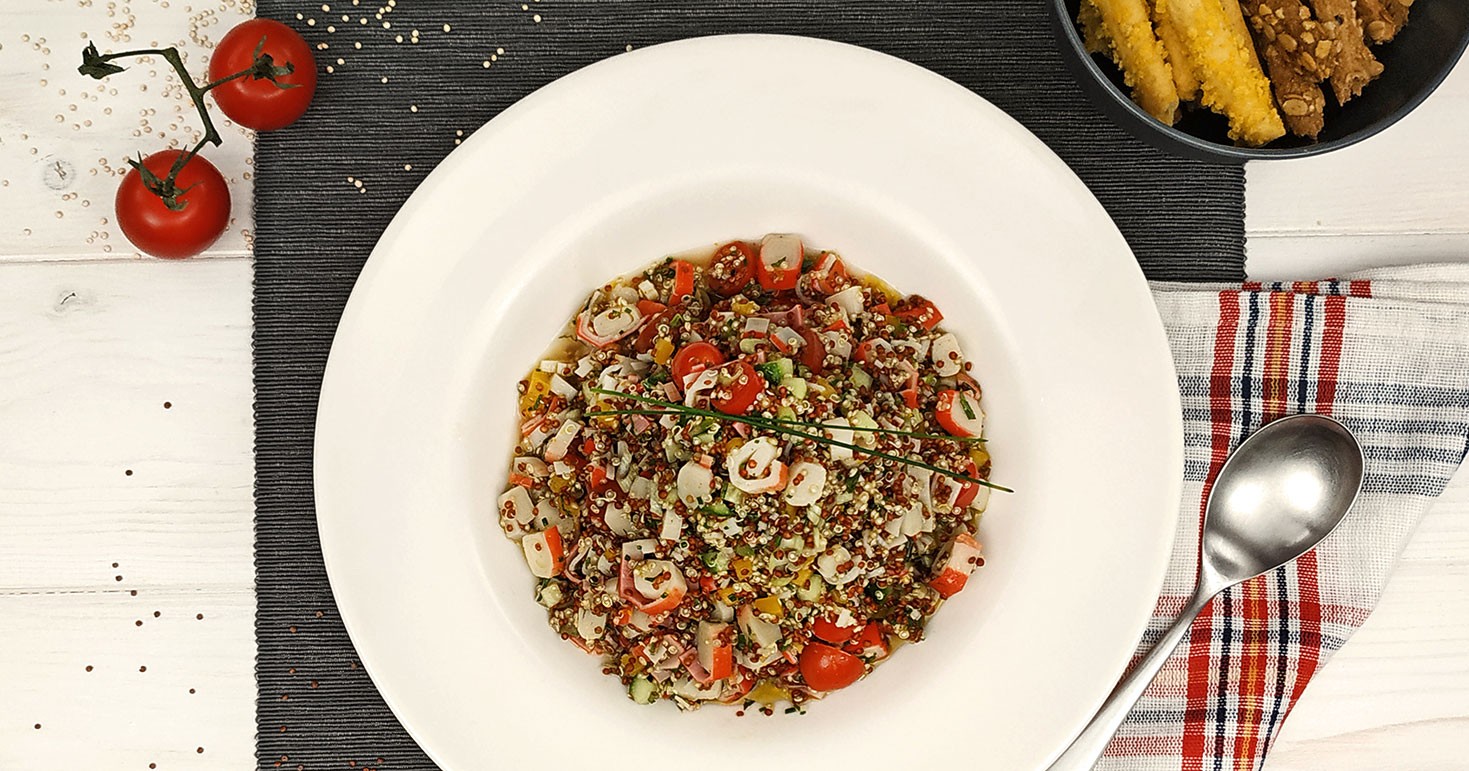 Crab Salad With Quinoa Tabouleh With Citrus Fruit And Cherry Tomatoes