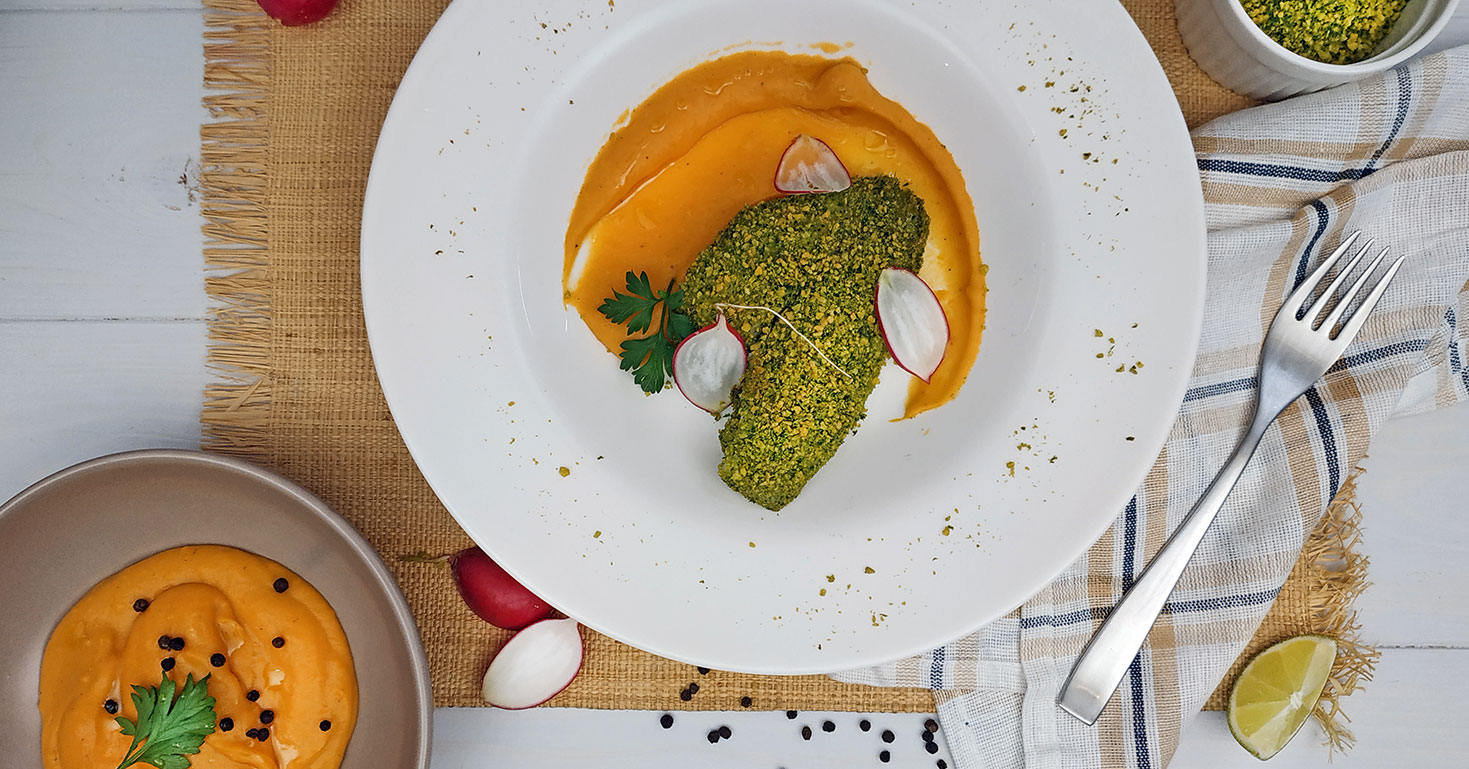 Oven-Baked Sole In Cereal Crust With Sweet Potato Mash