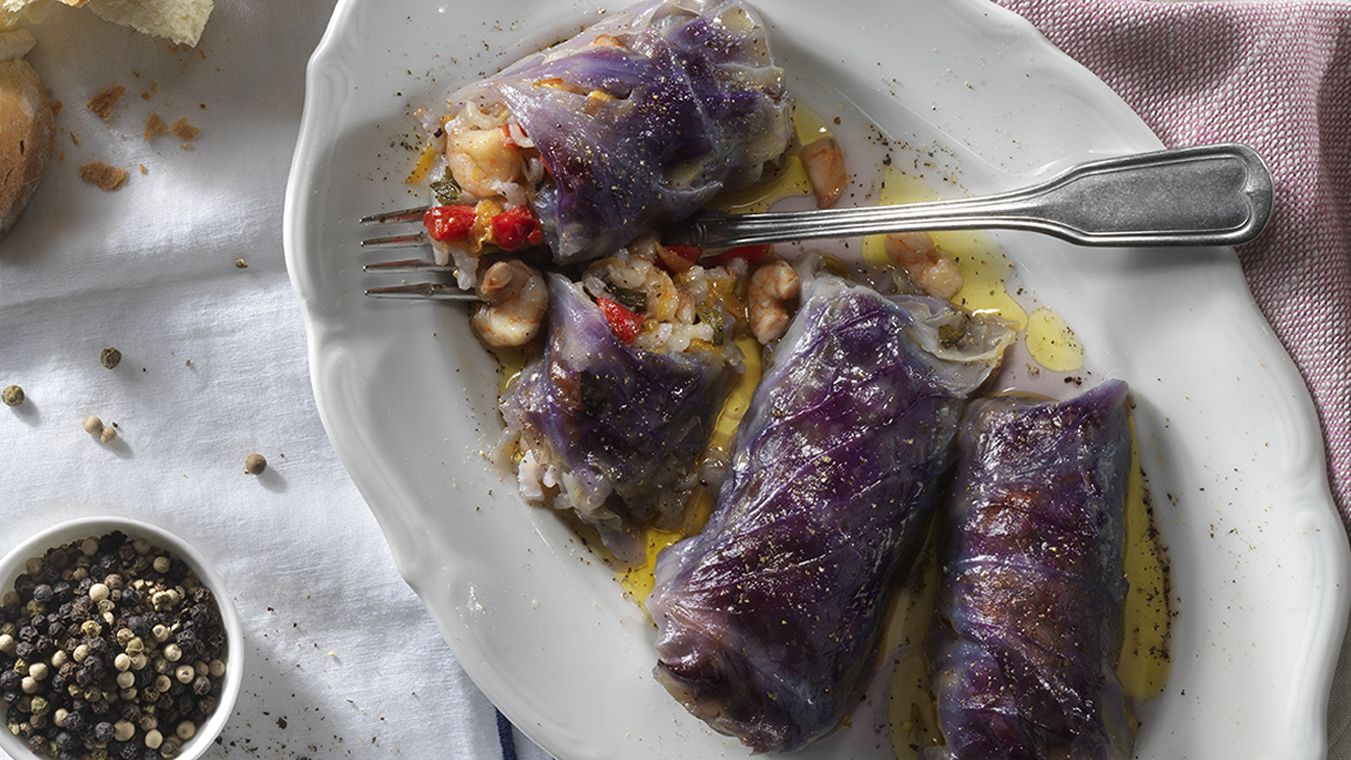 Cabbage rolls with shrimp