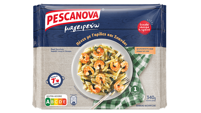 “PESCANOVA I cook”                                                                                                                                                                                                                                              Penne with shrimps & spinach