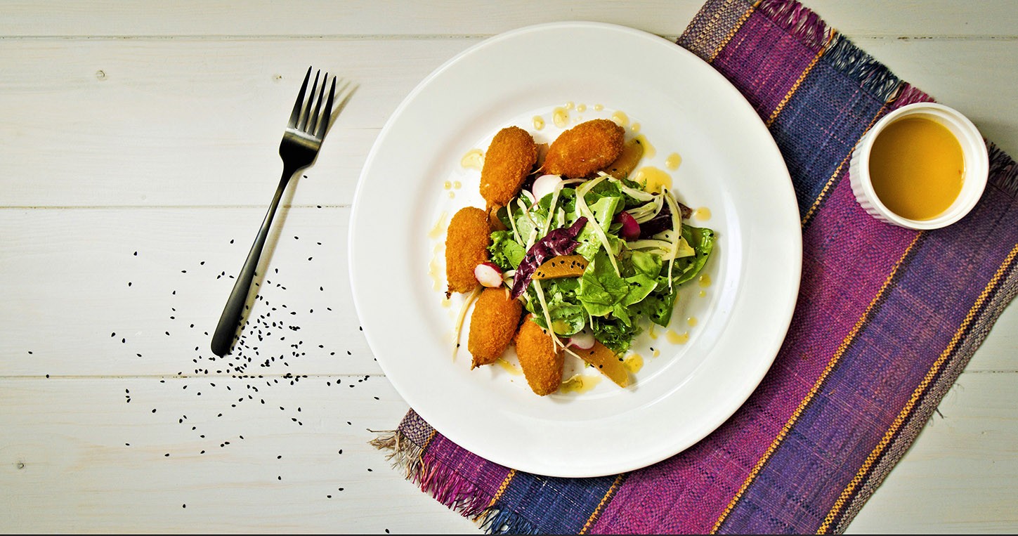 Oven-Baked Crab Claws On Cucumber Salad, Marinated In Yoghurt Sour Cream