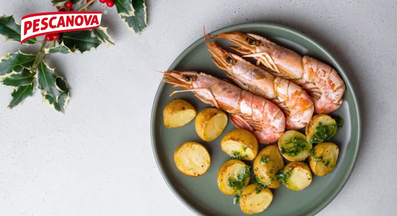 Roasted Argentine Shrimp with baby potatoes and parsley dressing